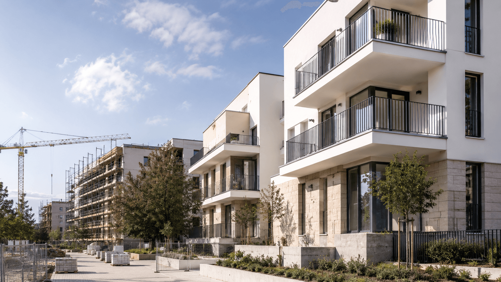 Residential construction site with organized progress
