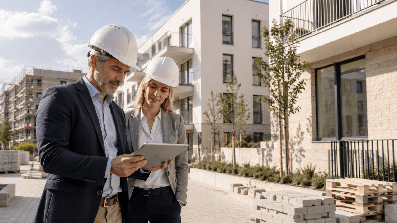 Project leadership review on a residential construction site