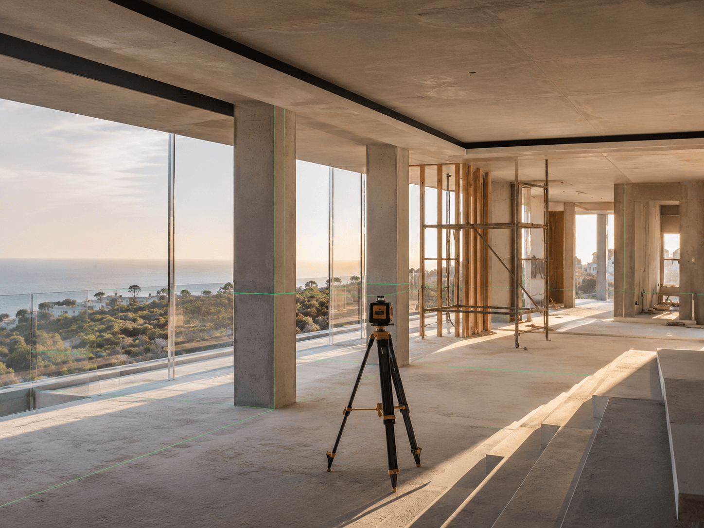 Laser level in a modern unfinished property interior for technical site control
