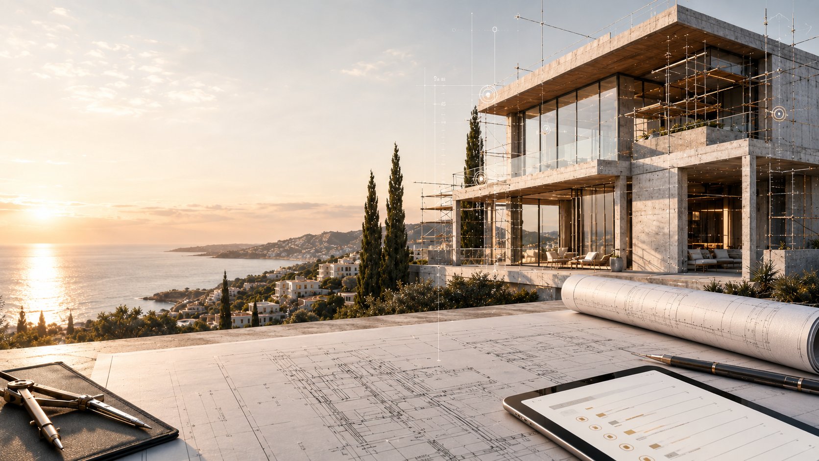 Cyprus coastal property with architectural plans — BACE BuildTech technical advisory